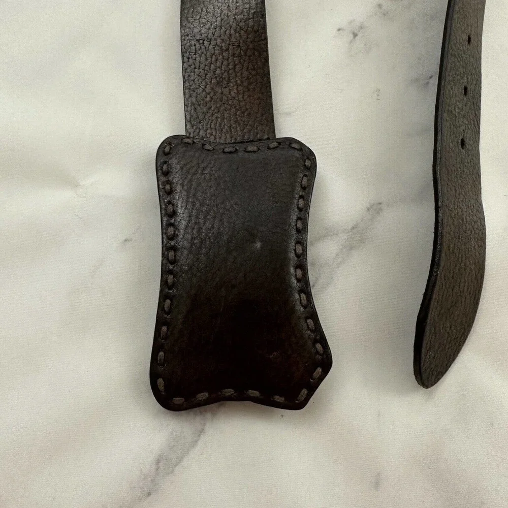 Fossil Mens Vintage Y2k Western Leather Belt Size 34 Dark Brown Buckle